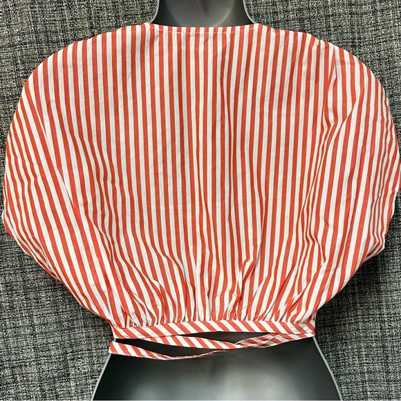 Zara Red/White Striped Poplin Top- Cropped with cross ties, Women’s XS - Picture 4 of 5
